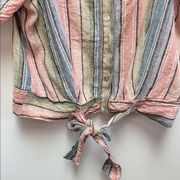 2/$30 DREW Anthro Linen Pastel Rainbow Stripe Top - Picture 4 of 8